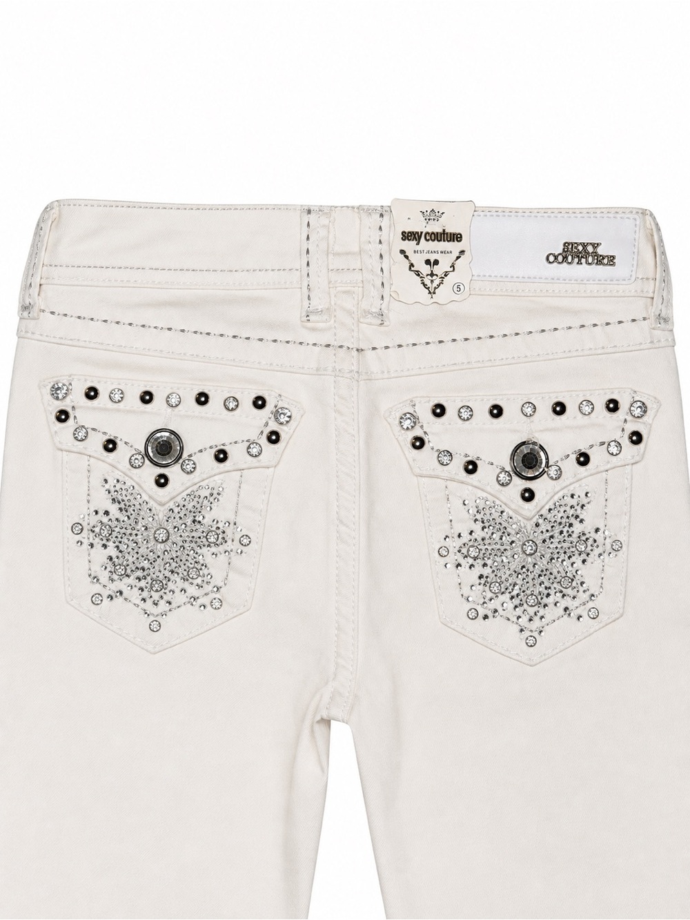 NWT Sexy Couture Ivory Rhinestone Butterfly Bootcut Jeans Size 5 Y2K Western